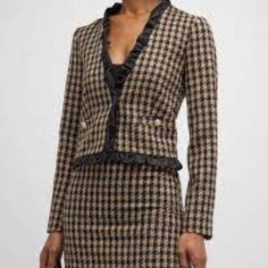 10 Crosby Derek Lam Tweed Checkered Black & Gold Ruffle Blazer size 16